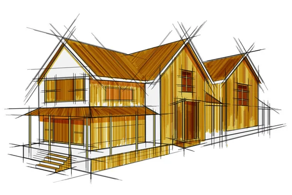 Skiss av yttre byggnad utkast blueprint design — Stock vektor