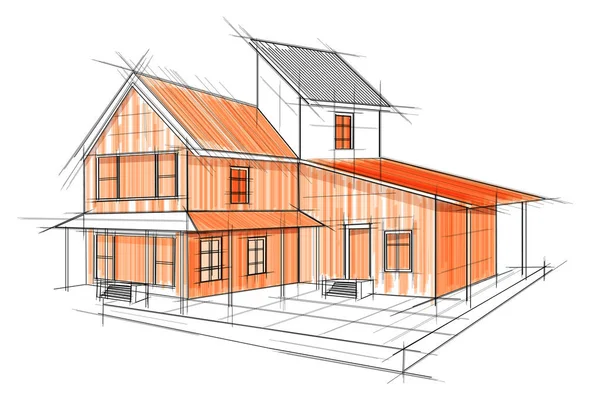 Skiss av yttre byggnad utkast blueprint design — Stock vektor