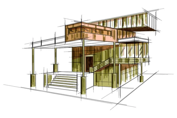 Sketch of exterior building draft blueprint design — Stock Vector