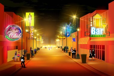 İşlek cadde şehir gece hayatı