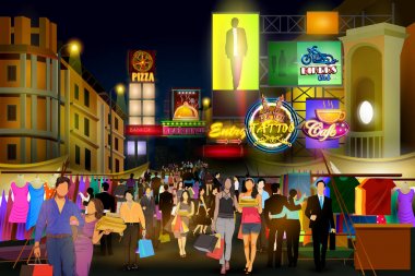 İşlek cadde şehir gece hayatı