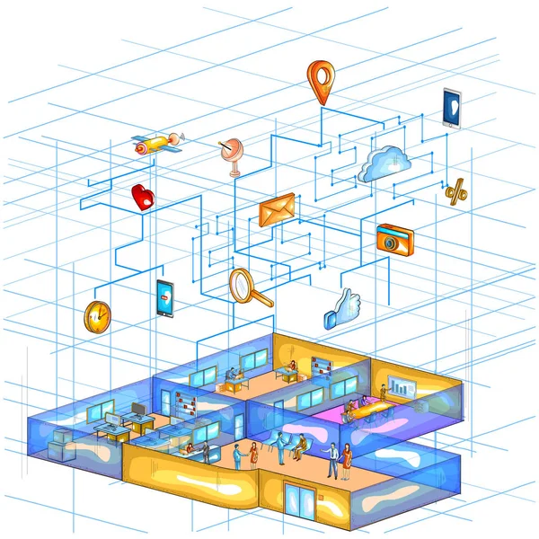 Estilo plano 3D Vista isométrica de Cloud Computing Network — Archivo Imágenes Vectoriales