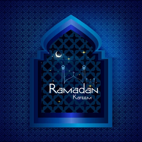 Islamic design mosque door and window for Ramadan Kareem Happy Eid celebration background — Stock Vector