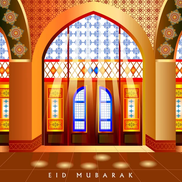 Islamic design mosque door and window for Eid Mubarak Happy Eid celebration background — Stock Vector