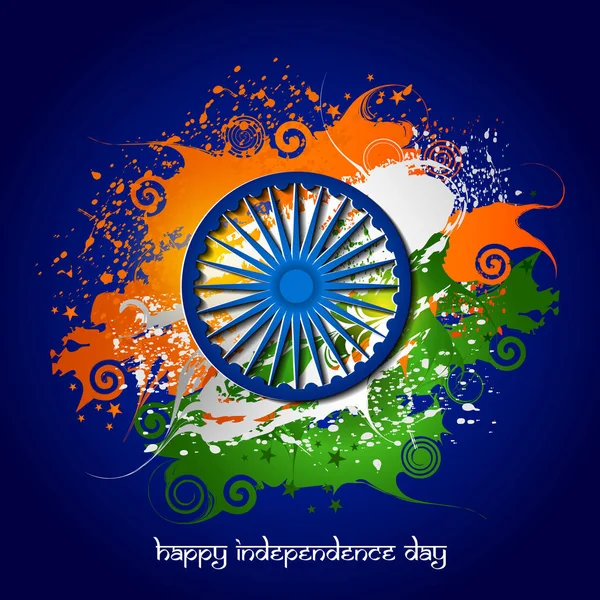 Ashoka Chakra sur fond de Happy Independence Day of India — Image vectorielle