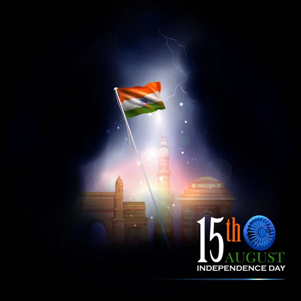 Denkmal und Wahrzeichen Indiens am indischen Unabhängigkeitstag — Stockvektor