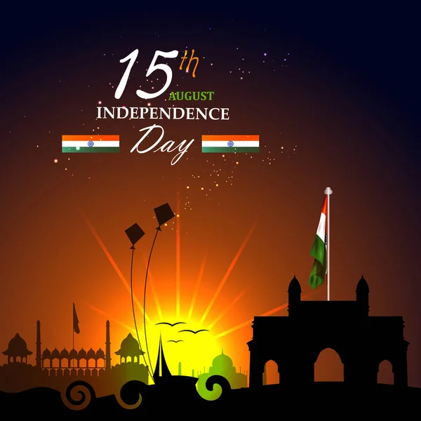 Monumento y Monumento Histórico de la India en el contexto de la celebración del Día de la Independencia India — Vector de stock