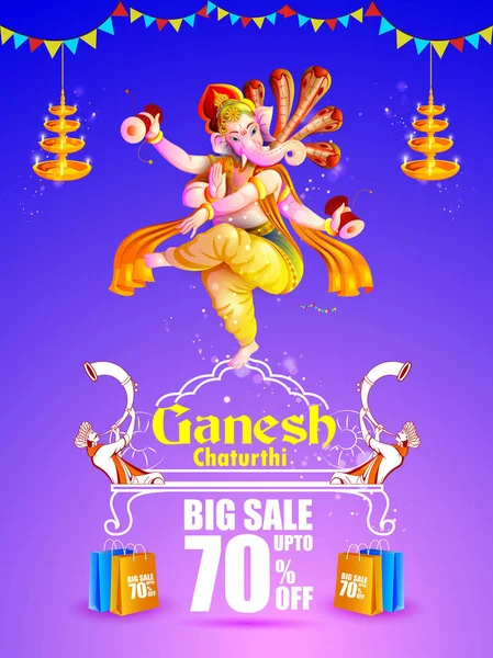 Lord Ganpati em Ganesh Chaturthi venda promoção propaganda fundo —  Vetores de Stock