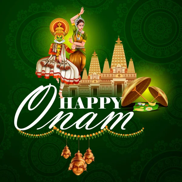Happy Onam διακοπές για τη Νότια Ινδία φεστιβάλ φόντο — Διανυσματικό Αρχείο
