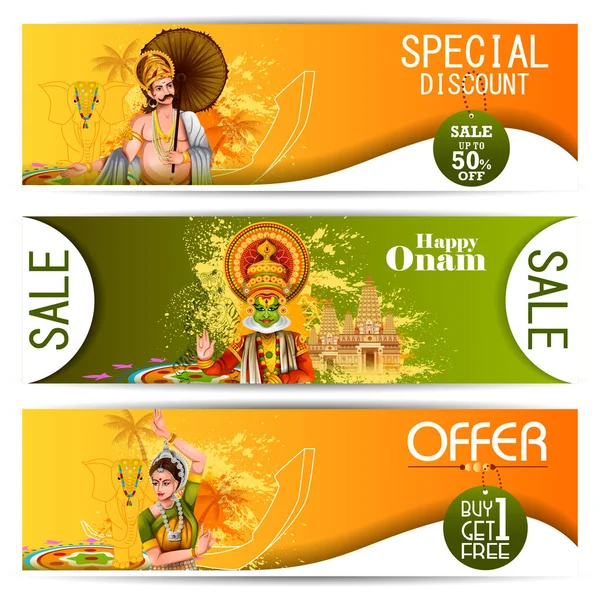 Happy Onam holiday for South India festival background — Stock Vector