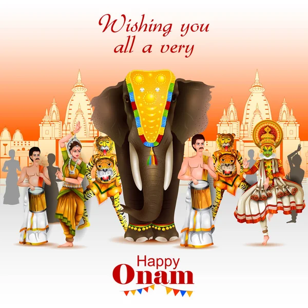 Happy Onam διακοπές για τη Νότια Ινδία φεστιβάλ φόντο — Διανυσματικό Αρχείο