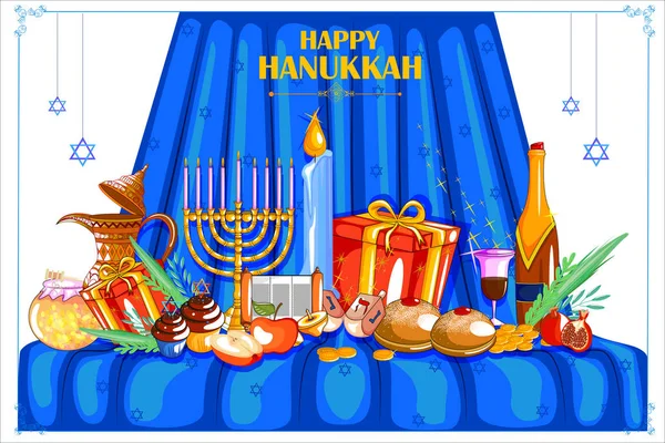 Feliz Hanukkah para la celebración del Festival de la Luz de Israel — Archivo Imágenes Vectoriales