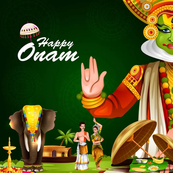 Joyeuses vacances Onam pour le fond du festival Inde du Sud — Image vectorielle