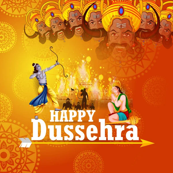 Feliz Dussehra fondo mostrando festival de la India — Vector de stock