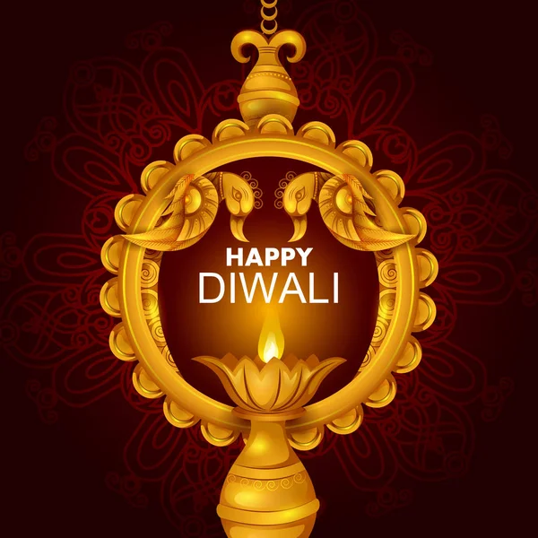 Illustratie van ingerichte diya voor Gelukkige Diwali vakantie achtergrond — Stockvector