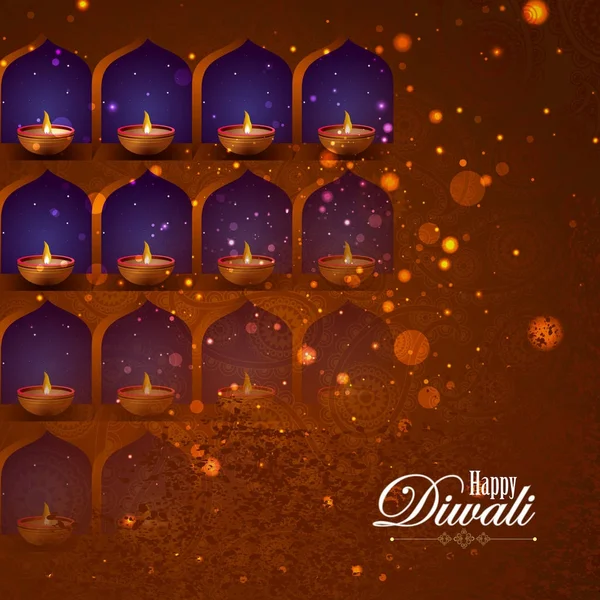 Illustration von dekorierten Diya für glückliche Diwali Urlaub Hintergrund — Stockvektor