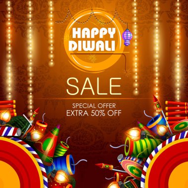 Diya kraker ile mutlu bayramlar tatil satış teklif arka plan alışveriş için dekore edilmiştir.