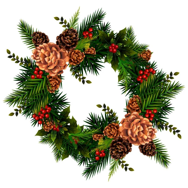 メリー クリスマスと幸せな新年の挨拶の花輪飾り — ストックベクタ