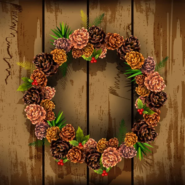 メリー クリスマスと幸せな新年の挨拶の花輪飾り — ストックベクタ