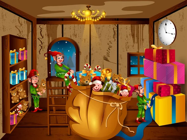Elf ajándék téli háttérben vidám karácsonyi ünnep ünnepe — Stock Vector