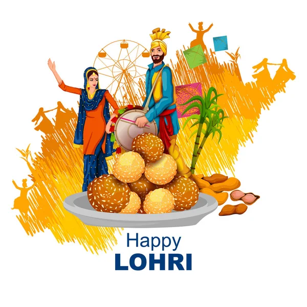 Punjab Hindistan 'daki mutlu Lohri festivali — Stok Vektör