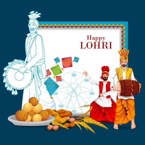 Punjab Hindistan 'daki mutlu Lohri festivali — Stok Vektör