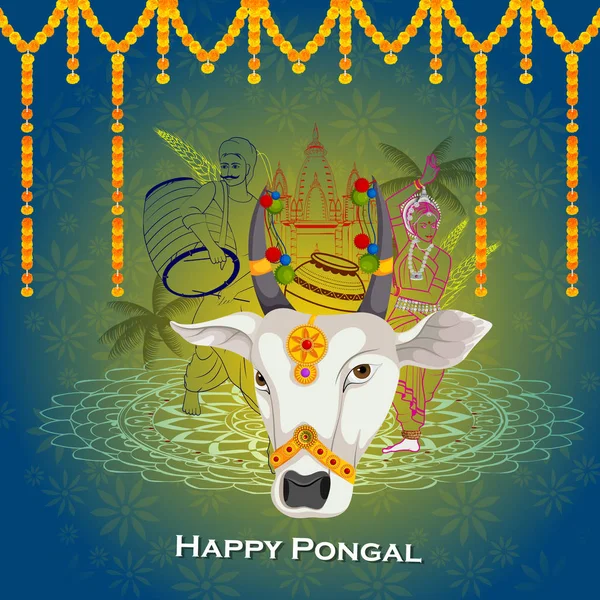 Tamil Nadu Hindistan 'ın Mutlu Pongal Festivali — Stok Vektör