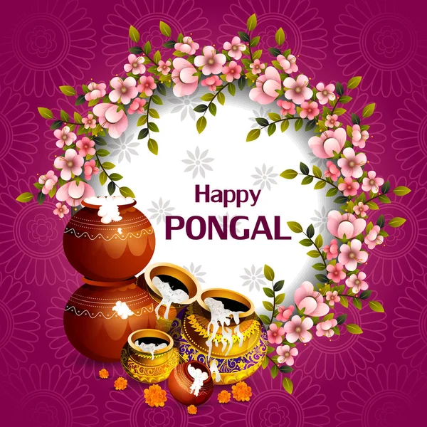 Feliz festival Pongal de Tamil Nadu India fondo — Vector de stock