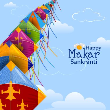Mutlu Makar Sankranti arka planı renkli uçurtmayla