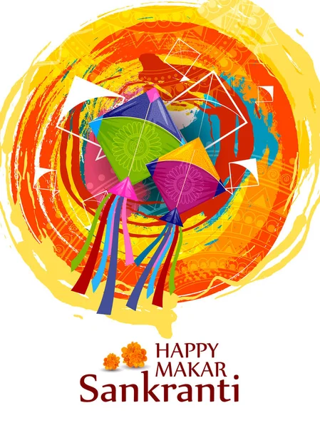Happy Makar Sankranti background with colorful kite — Stock Vector