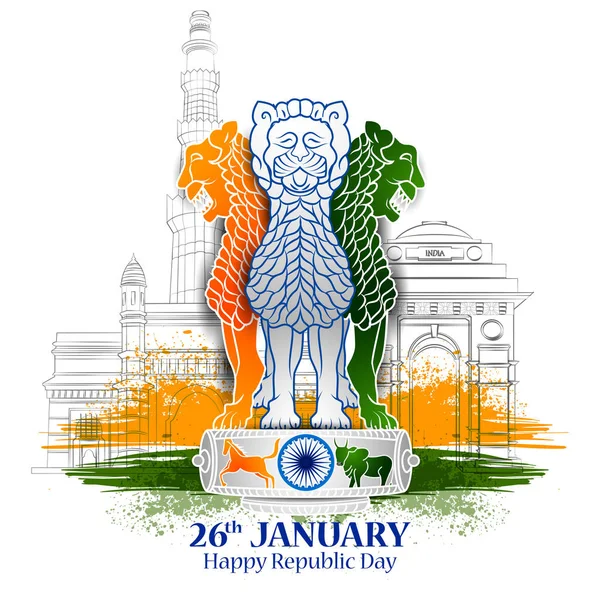 Happy Republic Day of India fond tricolore pour le 26 Janvier — Image vectorielle