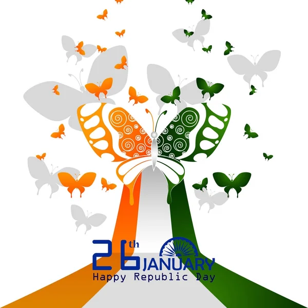 Šťastný den Indické republiky trikolorní pozadí pro 26 ledna — Stockový vektor