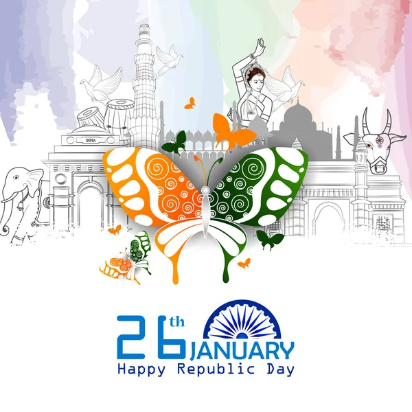 Pomnik i Landmark Indii na tle celebracja dzień Republiki Indii — Wektor stockowy