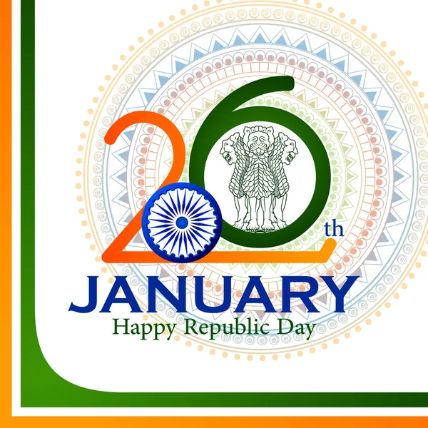 快乐的共和国日印度三基色背景1月26日 — 图库矢量图片