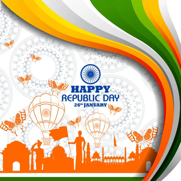 Feliz Día de la República de la India fondo tricolor para 26 Enero — Vector de stock
