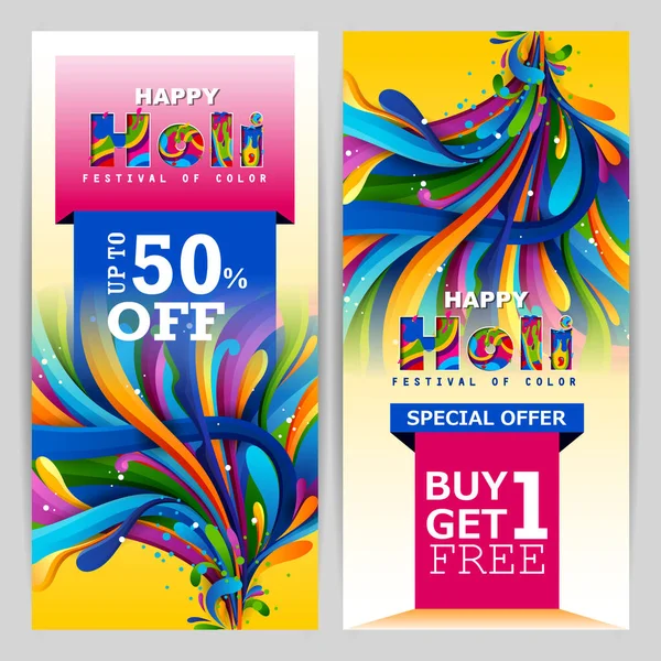 Colorful Happy Hoil Sale Promotion Shopping Advertisement background for festival of colors in India — Stock Vector