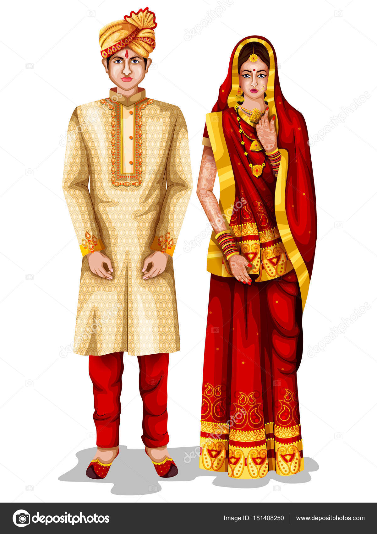 Bihari wedding couple in traditional costume of Bihar, India Stock ...