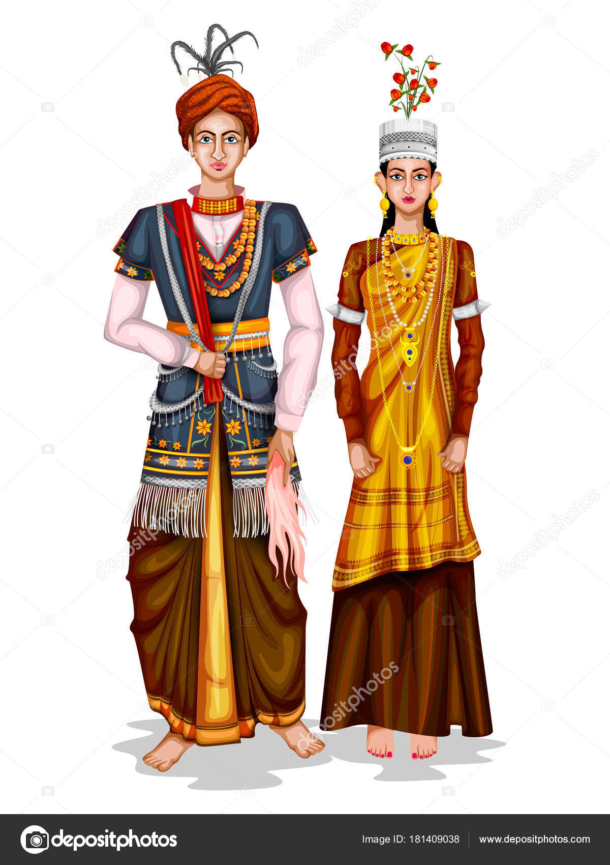 Meghalayan wedding couple in traditional costume of Meghalaya, India ...
