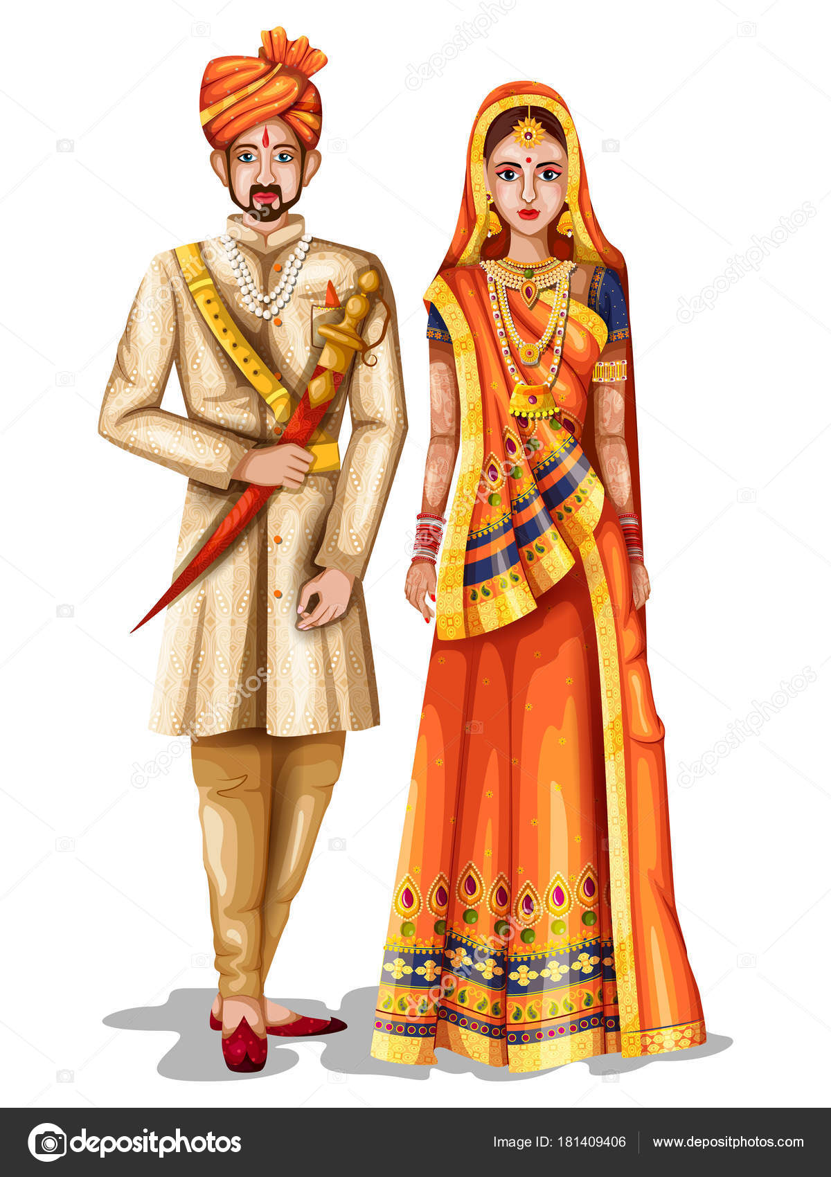 Rajasthani wedding couple in traditional costume of Rajasthan, India ...