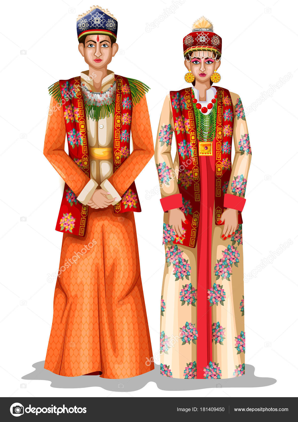 Sikkimese Wedding Couple In Traditional Costume Of Sikkim India Stock Sikkimese Wedding Couple In Traditional Costume Of Sikkim India Stock