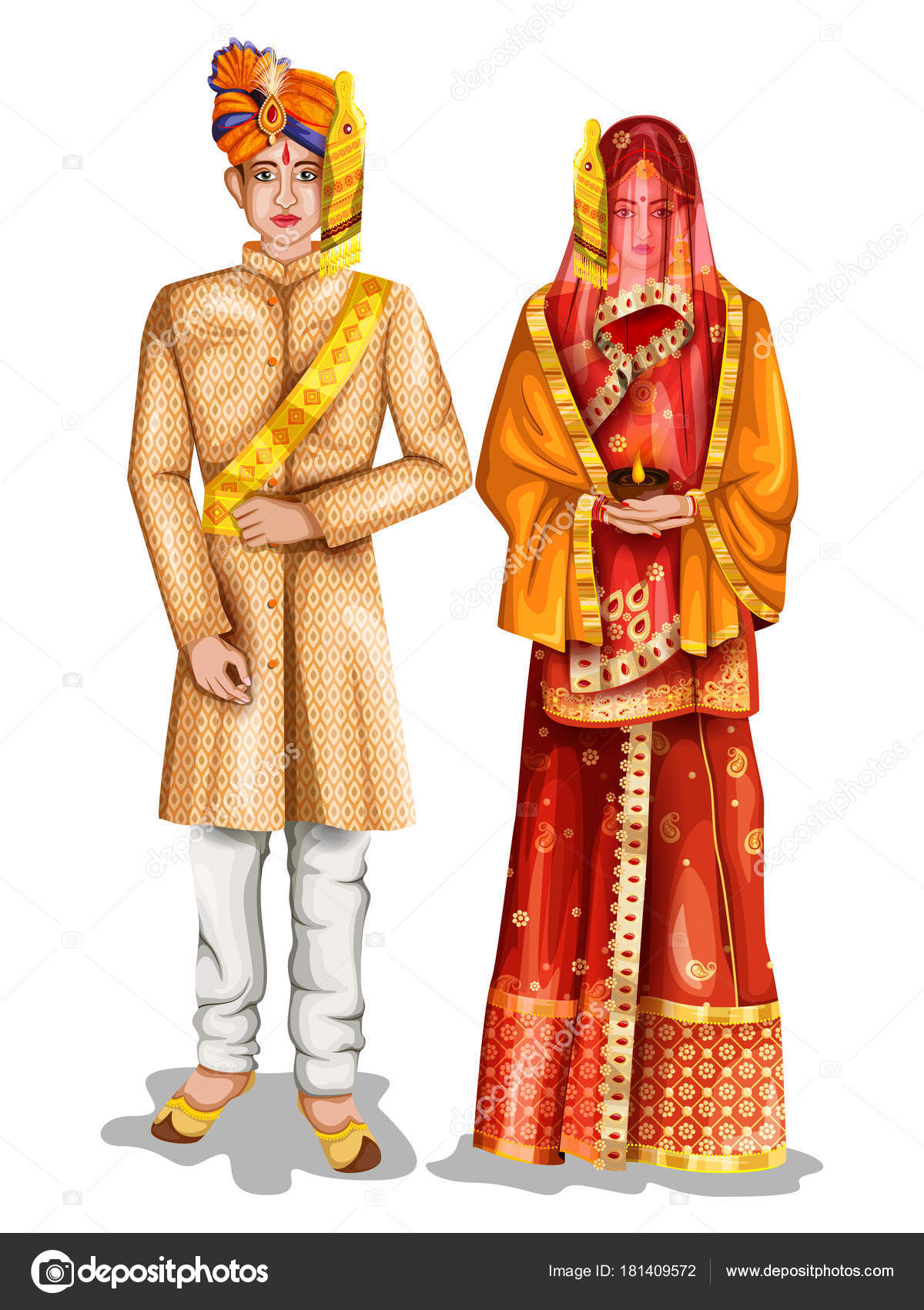 Uttarpradeshi wedding couple in traditional costume of Uttar Pradesh ...