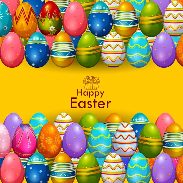 Kleurrijke Painted ei Happy Easter begroeting achtergrond — Stockvector