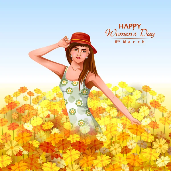 Szép nő, virág, boldog nemzetközi női nap Üdvözlet háttér — Stock Vector