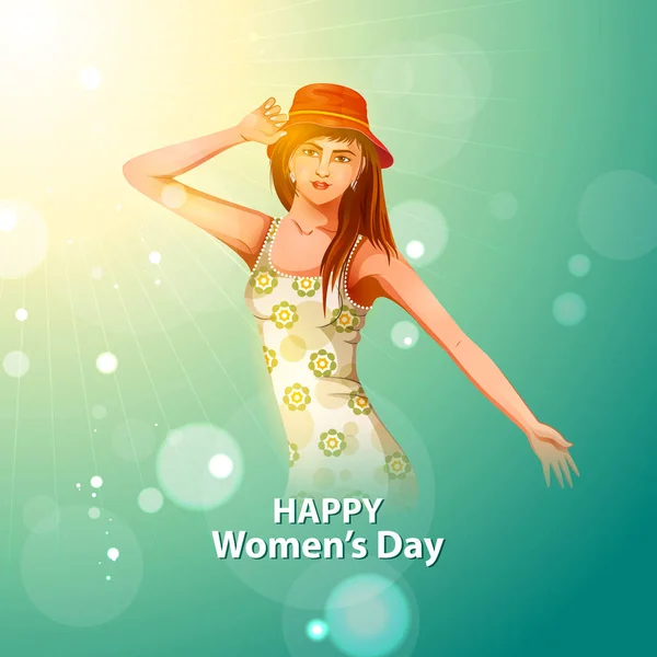 Gyönyörű nő boldog nemzetközi női nap Üdvözlet háttér — Stock Vector