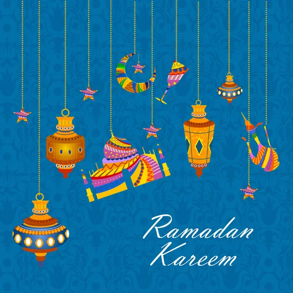 Fundalul sărbătorii islamice cu textul Ramadan Kareem — Vector de stoc