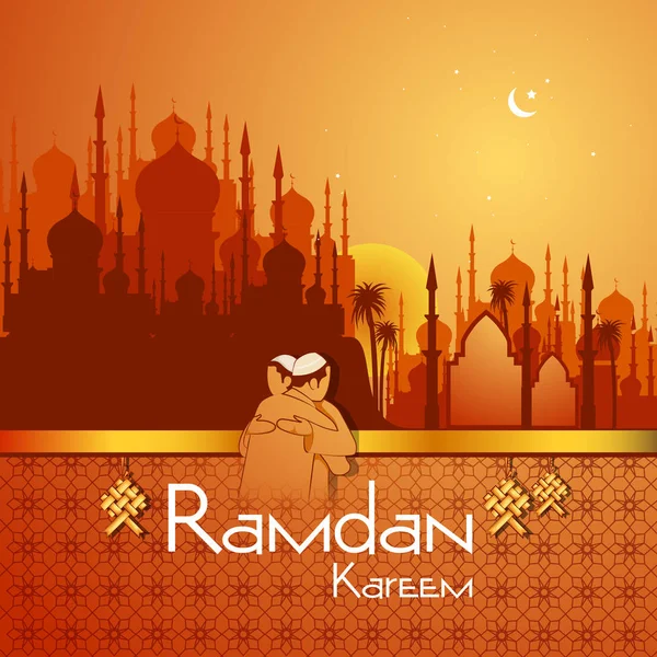 Fundo celebração islâmica com texto Ramadan Kareem — Vetor de Stock