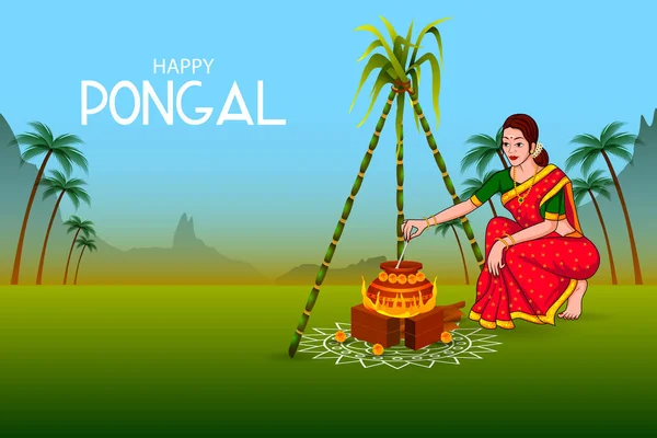 Happy Pongal Festival von Tamil Nadu Indien Hintergrund — Stockvektor