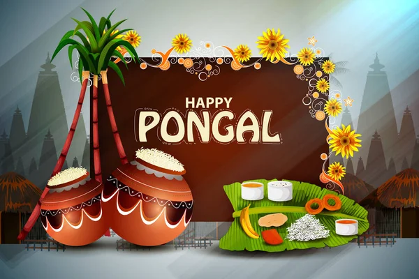 Tamil Nadu Hindistan 'ın Mutlu Pongal Festivali — Stok Vektör