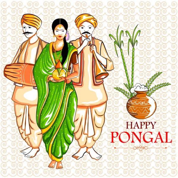 Boldog Pongal fesztivál Tamil Nadu India háttér — Stock Vector