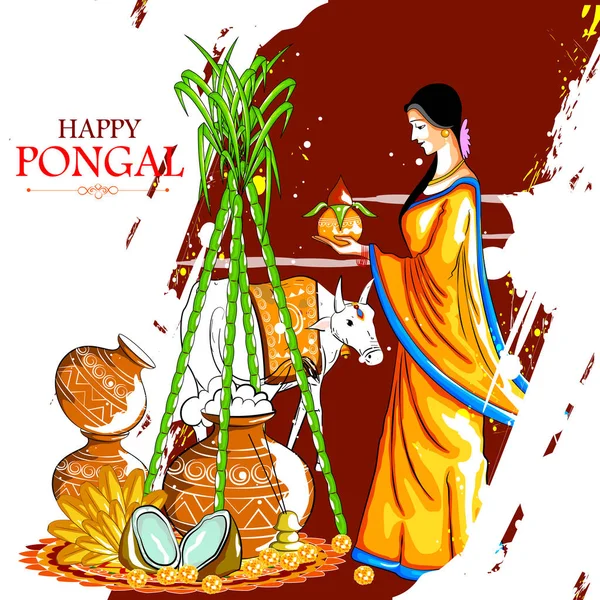 Happy Pongal festival Tamil Nadu Indie pozadí — Stockový vektor